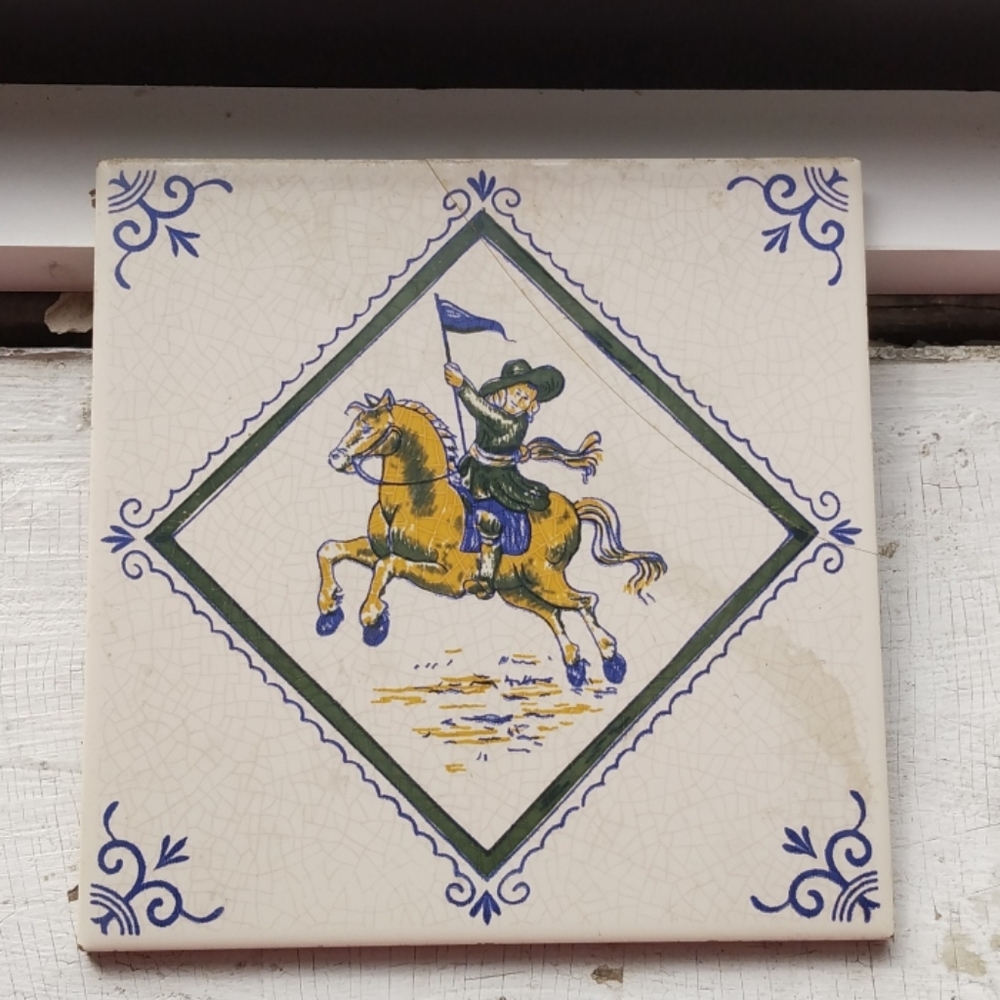 Tile mettlach soldier on horse made in germany